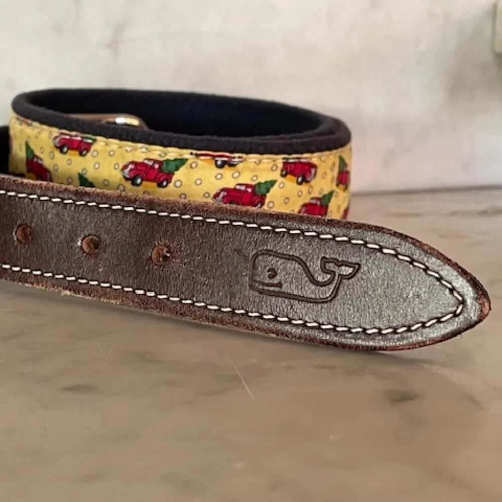 VINEYARD VINES Red Truck Christmas Tree Leather Fabric Canvas Belt 28